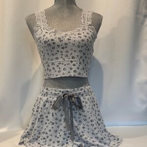 Trixxi Gray Leopard Print Knit Cropped Cami & Shorts 2pc PJ Set Size-Large NWT